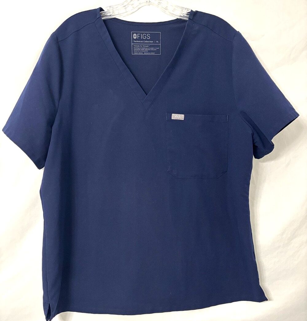 FIGS Technical Collection Catarina Scrub Top XL Extra Large Navy Blue One Pocket